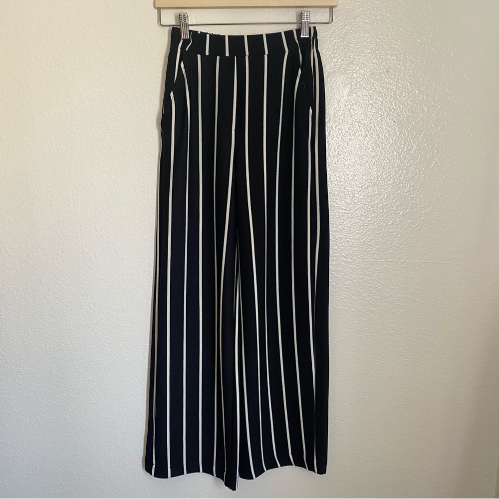 Bershka Black and White Striped Wide Leg Pants